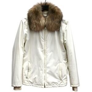 Prada Off-White Fur-Trimmed Hooded Zip Up Jacket Size 44 / Apprx. Medium